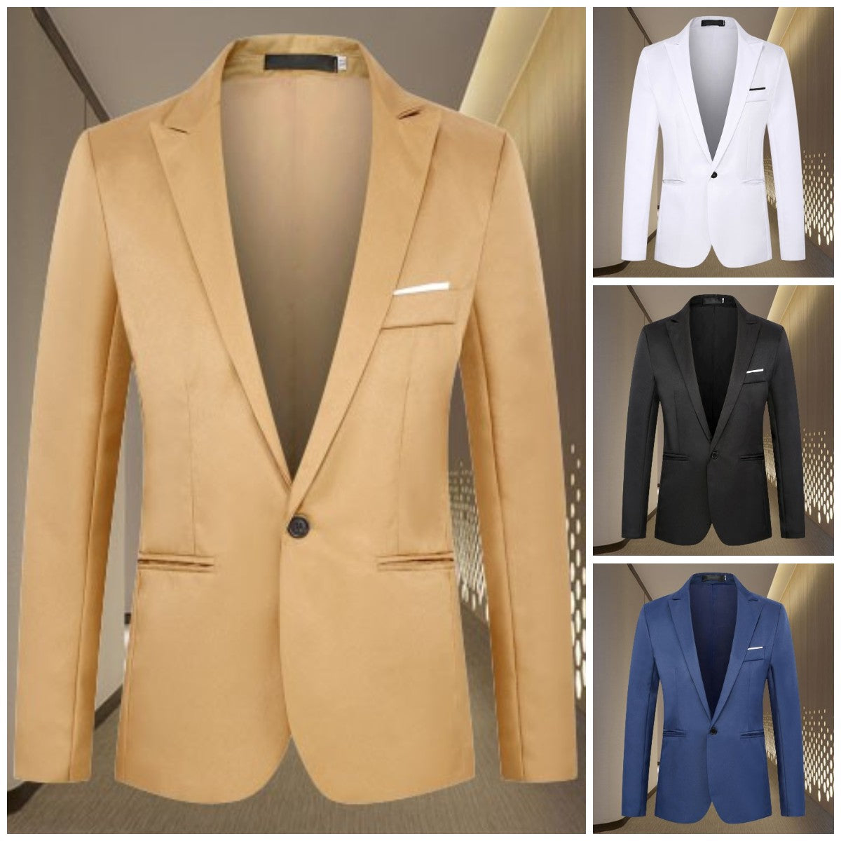 Blazer - Men's Formal Tailored Single Breasted Suit Jacket-Fashion Casual Blazer-Chaps London-Chaps London