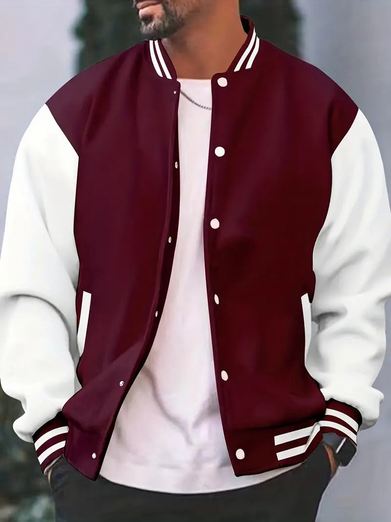 Bomber Jacket - Button-Up - Summer - Baseball Jacket - Men's Jacket-Chaps London-Burgundy-S-Chaps London