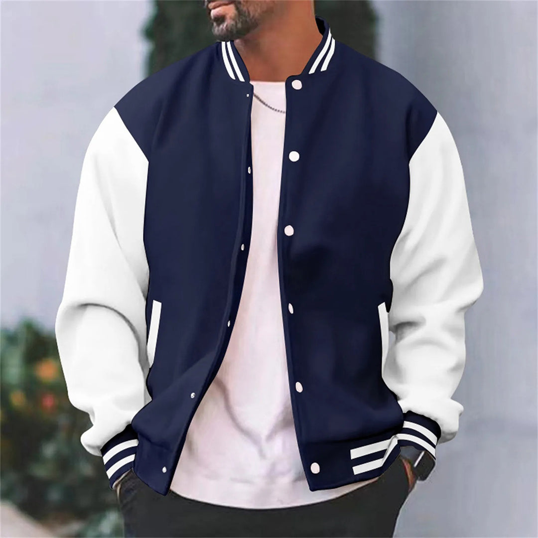 Bomber Jacket - Button-Up - Summer - Baseball Jacket - Men's Jacket-Chaps London-Navy Blue-S-Chaps London