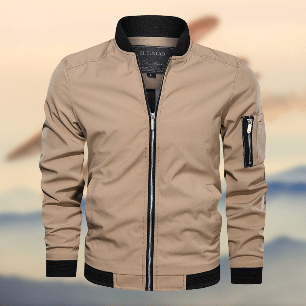 Bomber Jacket - Lightweight Zippered Harrington Jacket for Men-Jackets-Chaps London-Beige-S-Chaps London