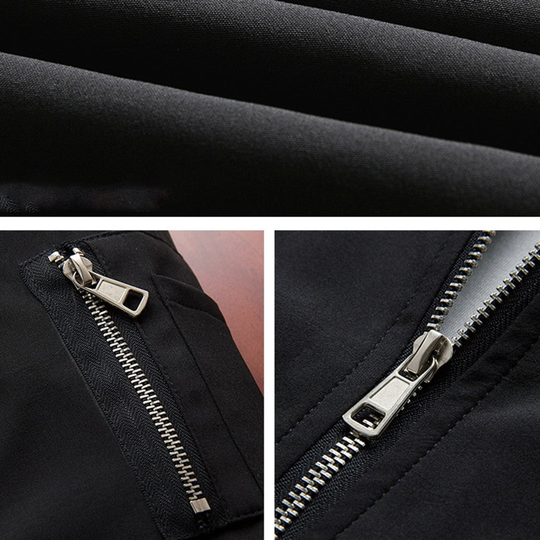 Black fabric folds and metal zipper details on jacket, flat close-up shots | Chaps London
