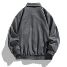 Gray suede bomber jacket back view with ribbed cuffs and hem | Chaps London