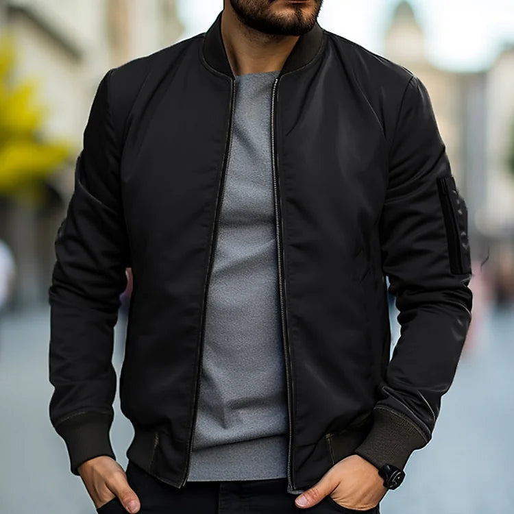 Bomber Jacket - Slim Fit - Zip-Up - Lightweight Jacket - Men's Jacket-Bomber Jacket-Chaps London-Black-S-Chaps London