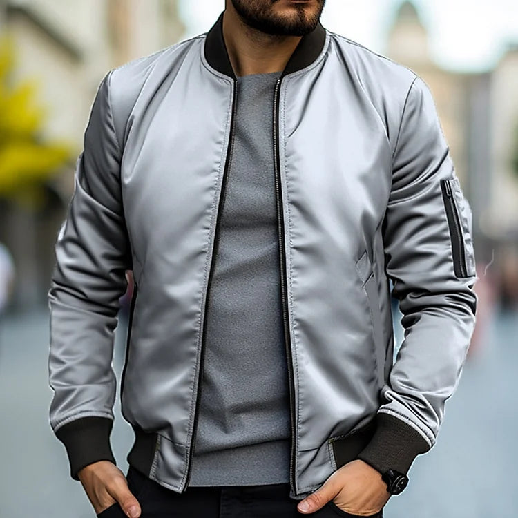 Bomber Jacket - Slim Fit - Zip-Up - Lightweight Jacket - Men's Jacket-Bomber Jacket-Chaps London-Gray-S-Chaps London