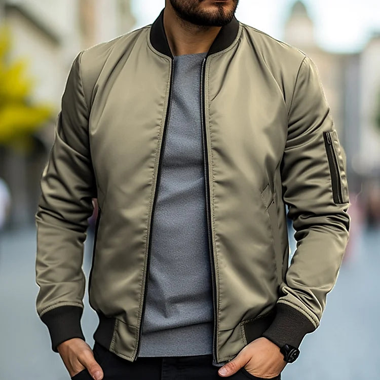 Bomber Jacket - Slim Fit - Zip-Up - Lightweight Jacket - Men's Jacket-Bomber Jacket-Chaps London-Khaki-S-Chaps London
