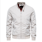 Off-white zip-up bomber jacket with ribbed collar, cuffs, flat lay | Chaps London