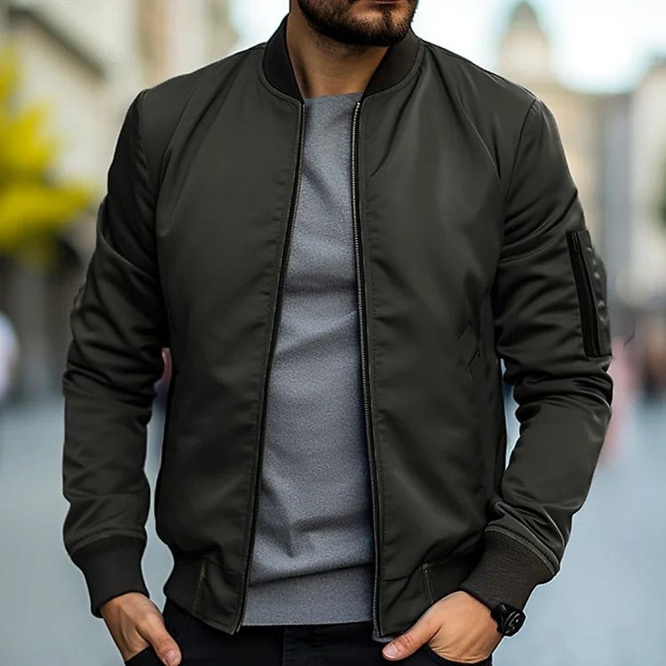 Bomber Jacket - Zip-Up - Windproof - Lightweight Jacket - Men's Jacket-Men Jackets-Chaps London-Army Green-XS-Chaps London