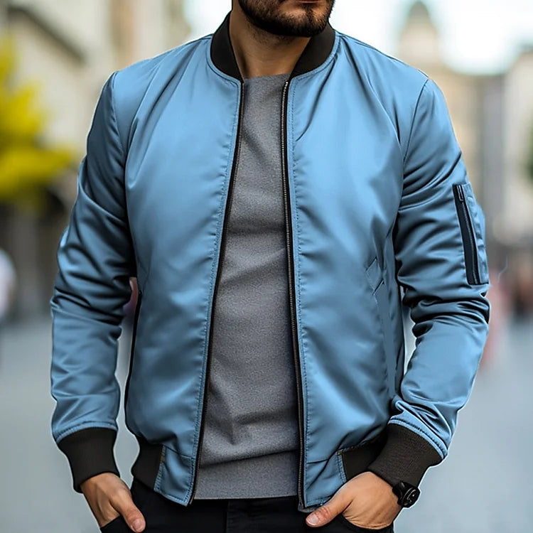 Bomber Jacket - Zip-Up - Windproof - Lightweight Jacket - Men's Jacket-Men Jackets-Chaps London-Light Blue-XS-Chaps London