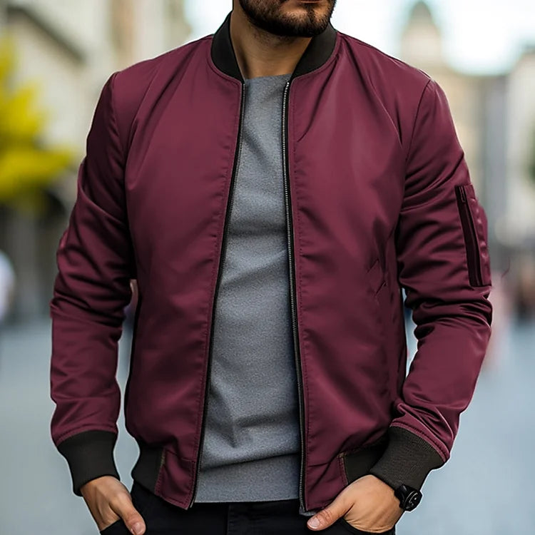 Bomber Jacket - Zip-Up - Windproof - Lightweight Jacket - Men's Jacket-Men Jackets-Chaps London-Maroon-XS-Chaps London