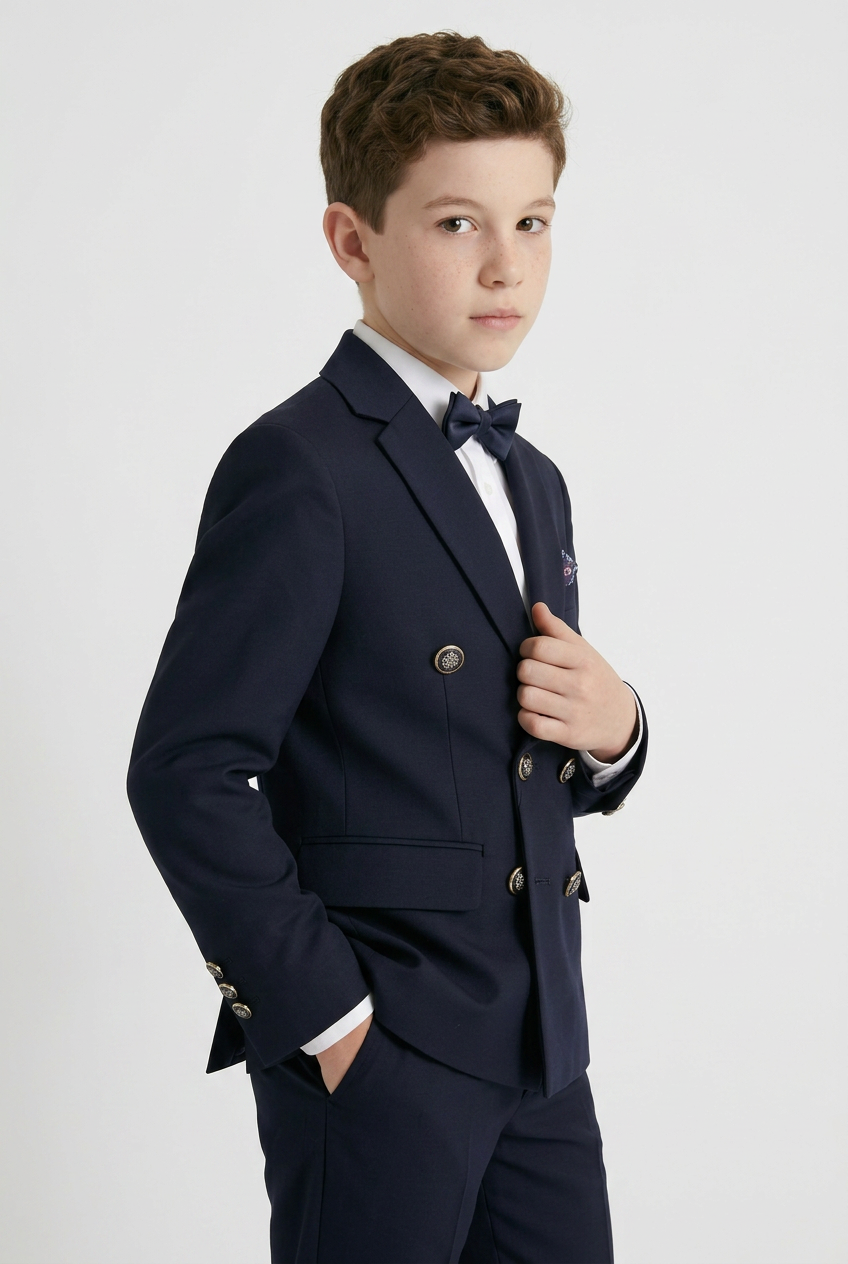 Boys Blazer | Navy Textured | Double Breasted | Slim Fit-Boys Blazer-Chaps London-Chaps London
