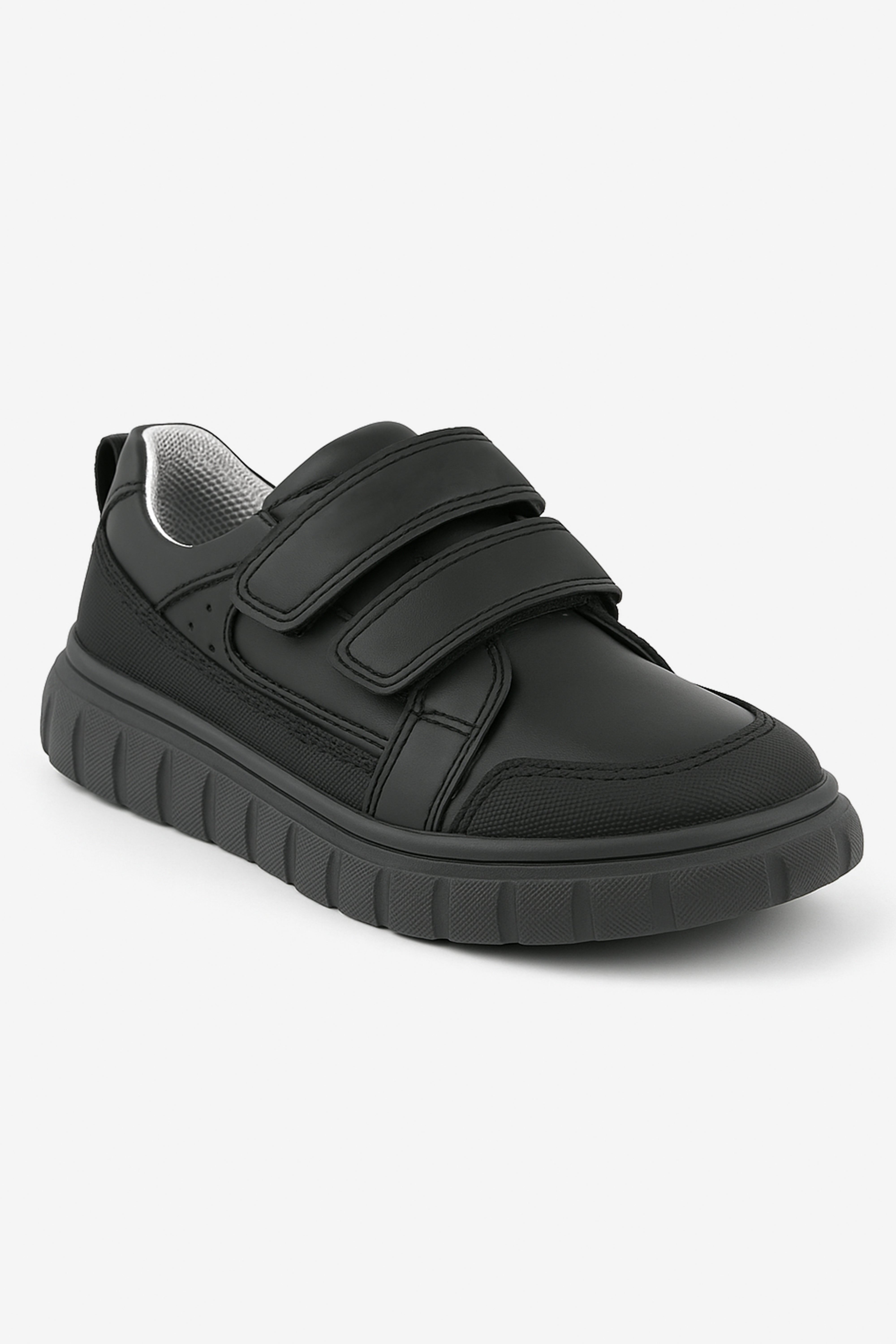 Boys School Shoes | Black Leather | Sporty Velcro School Trainers-Shoes-Chaps London-Black-Child 8-Chaps London