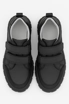 Boys School Shoes | Black Leather | Sporty Velcro School Trainers-Shoes-Chaps London-Chaps London
