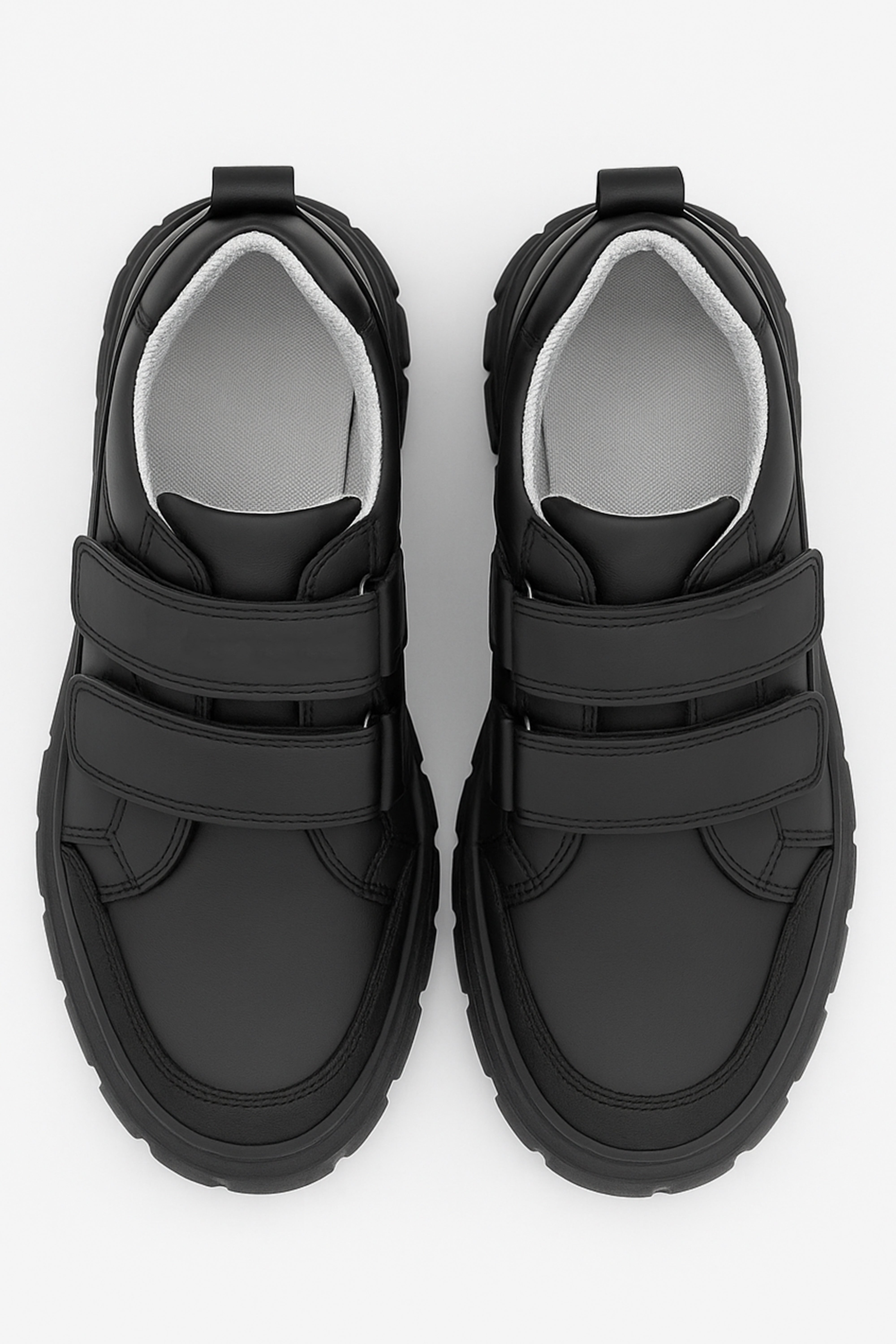 Boys School Shoes | Black Leather | Sporty Velcro School Trainers-Shoes-Chaps London-Chaps London