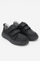 Boys School Shoes | Black Leather | Sporty Velcro School Trainers-Shoes-Chaps London-Chaps London