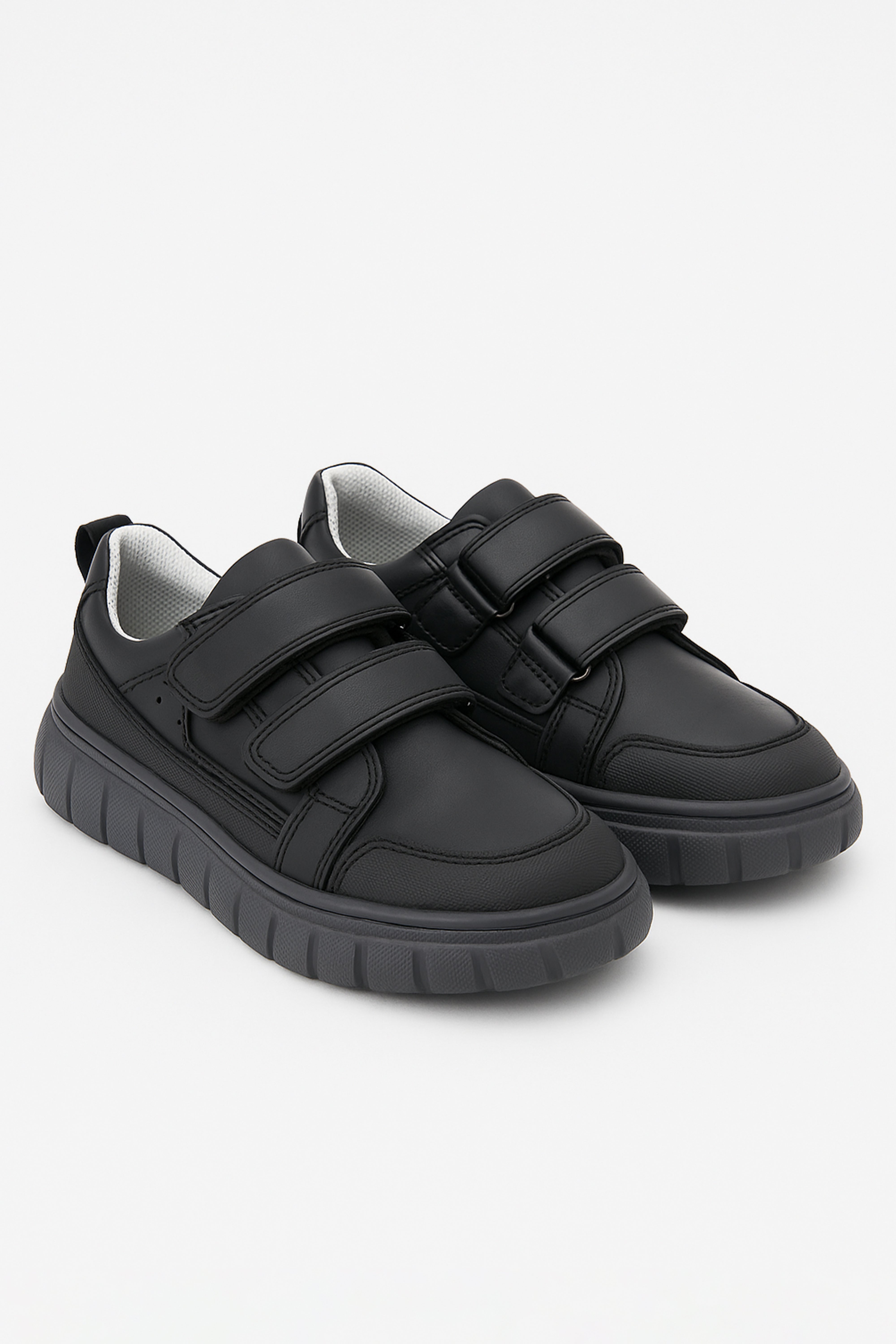 Boys School Shoes | Black Leather | Sporty Velcro School Trainers-Shoes-Chaps London-Chaps London
