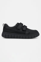 Boys School Shoes | Black Leather | Sporty Velcro School Trainers-Shoes-Chaps London-Chaps London