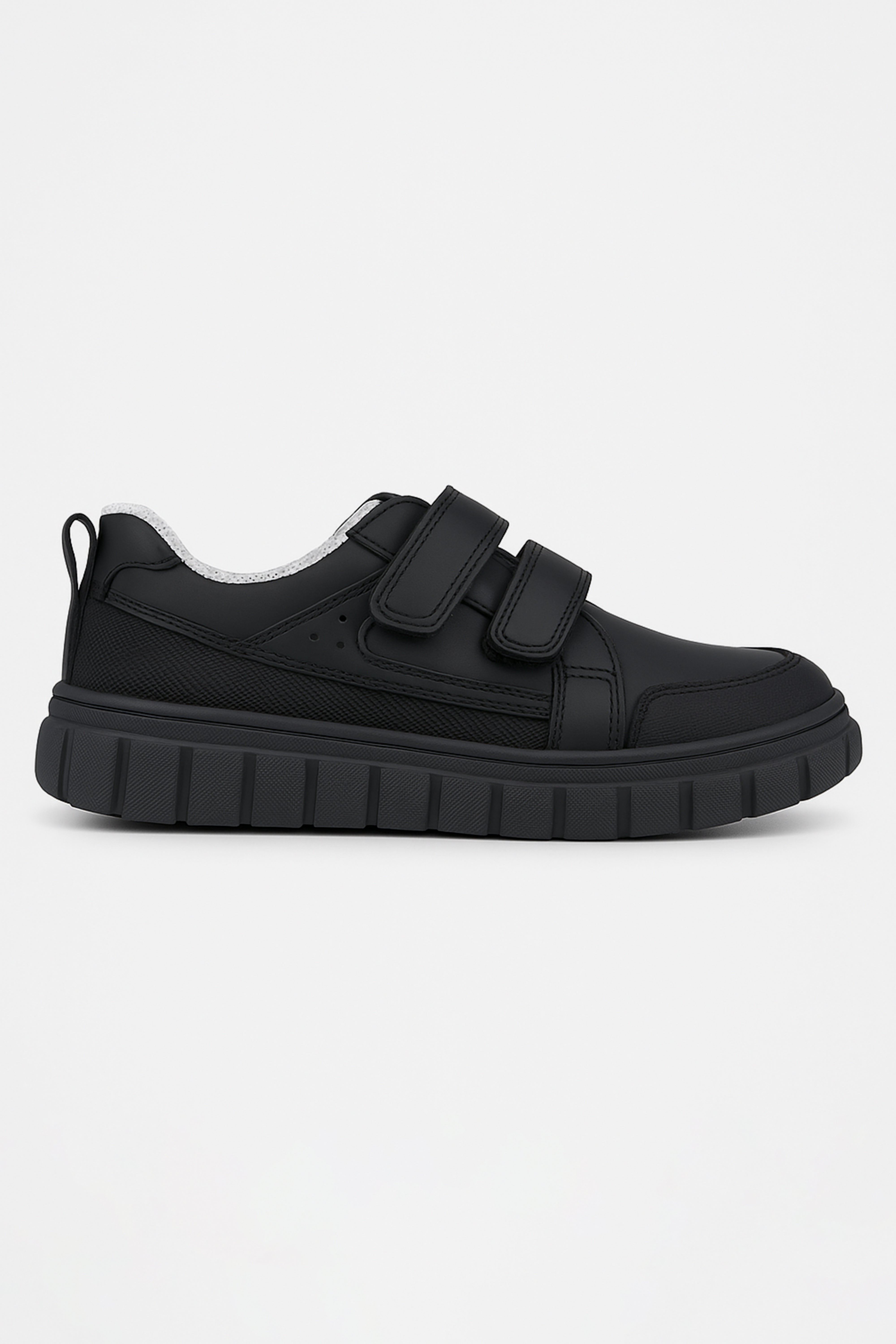 Boys School Shoes | Black Leather | Sporty Velcro School Trainers-Shoes-Chaps London-Chaps London