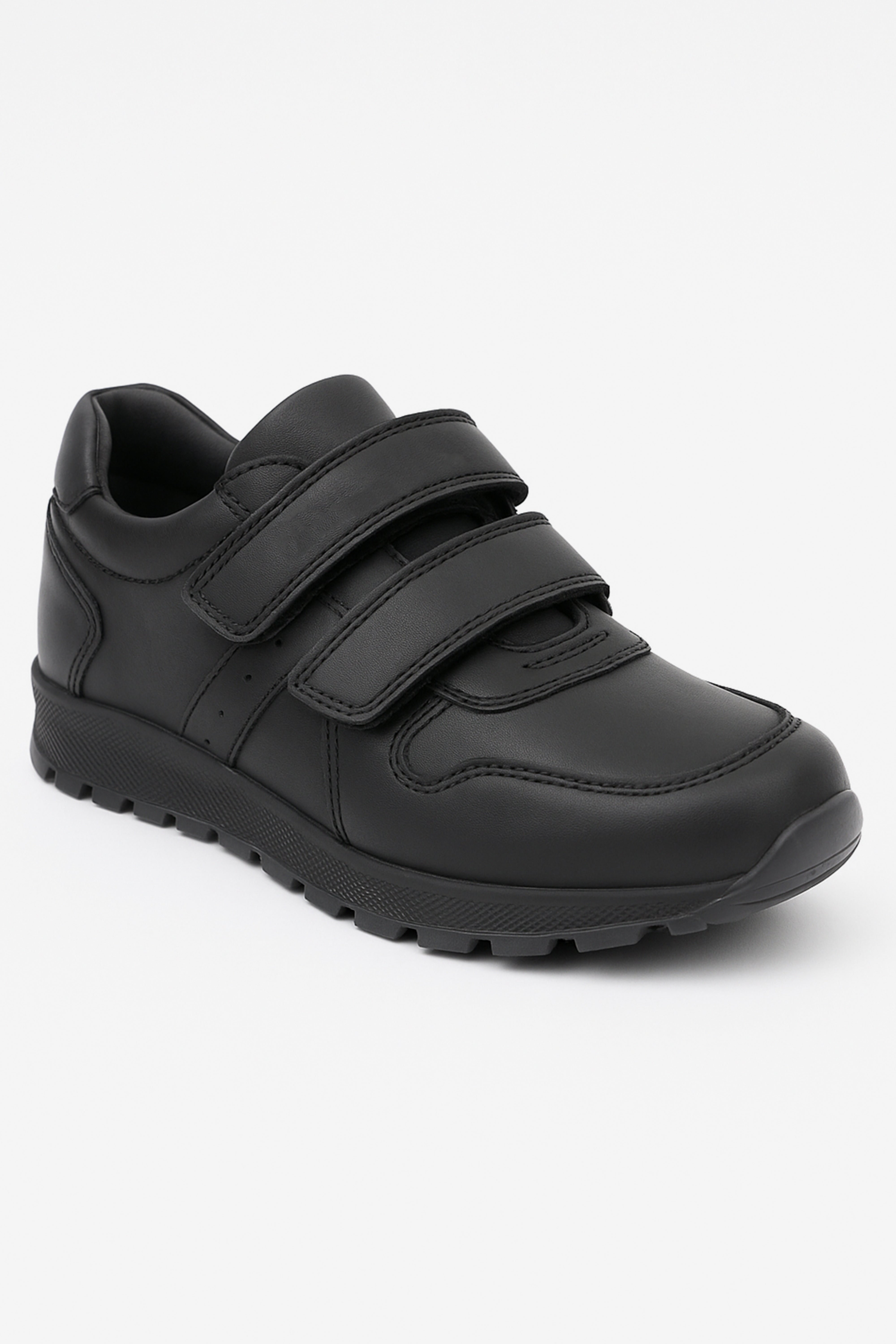 Boys School Shoes | Black Leather | Velcro School Trainers-Shoes-Chaps London-Black-Child 8-Chaps London