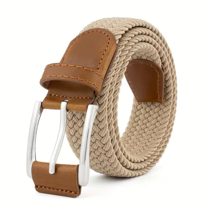Braided Belt - Men's Woven Stretch Pin Buckle-Belt-Chaps London-Beige-Chaps London
