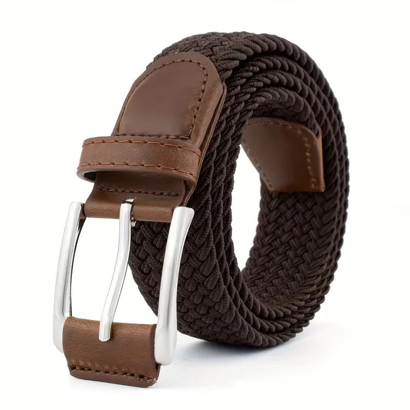 Braided Belt - Men's Woven Stretch Pin Buckle-Belt-Chaps London-Dark Brown-Chaps London