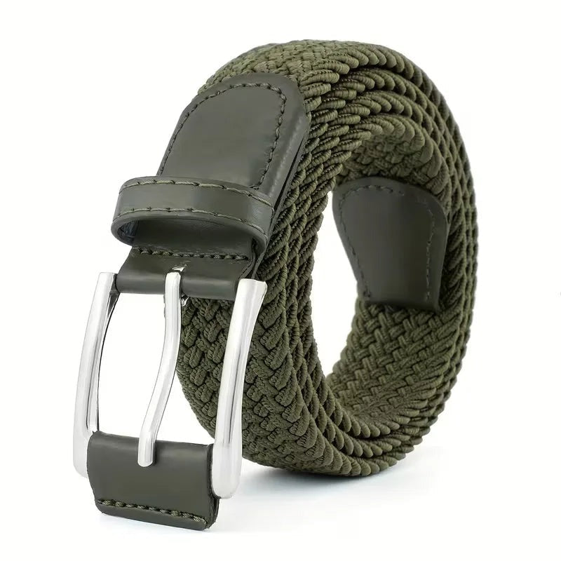 Braided Belt - Men's Woven Stretch Pin Buckle-Belt-Chaps London-Olive-Chaps London