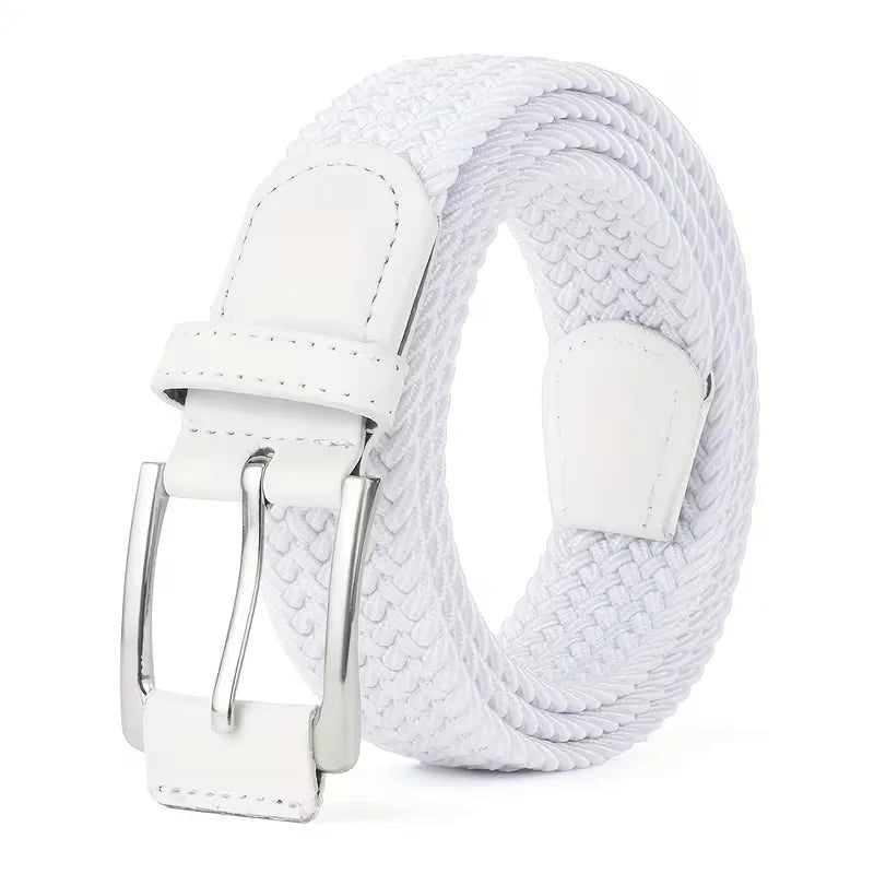 Braided Belt - Men's Woven Stretch Pin Buckle-Belt-Chaps London-White-Chaps London