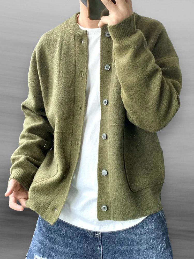 Button-Up Cardigan | Casual | Pockets | Knit Cardigan | Men's Cardigan-Cardigan-Chaps London-Olive Green-S-Chaps London