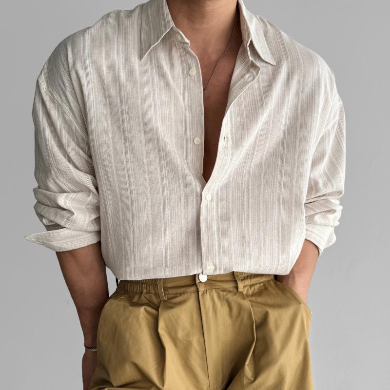Button-Up Shirt | Casual | Collared | Long Sleeve Shirt | Men's Shirts-Shirts & Tops-Chaps London-Apricot-M-Chaps London