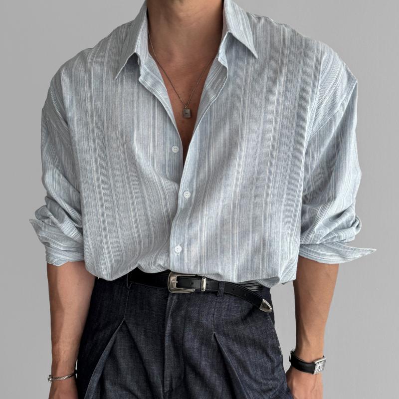 Button-Up Shirt | Casual | Collared | Long Sleeve Shirt | Men's Shirts-Shirts & Tops-Chaps London-Blue-M-Chaps London