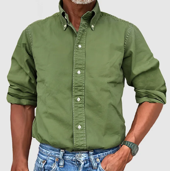 Button-Up Shirt - Long Sleeve - Collared - Denim Shirt - Men's Clothing-Men Shirt-Chaps London-Army Green-S-Chaps London