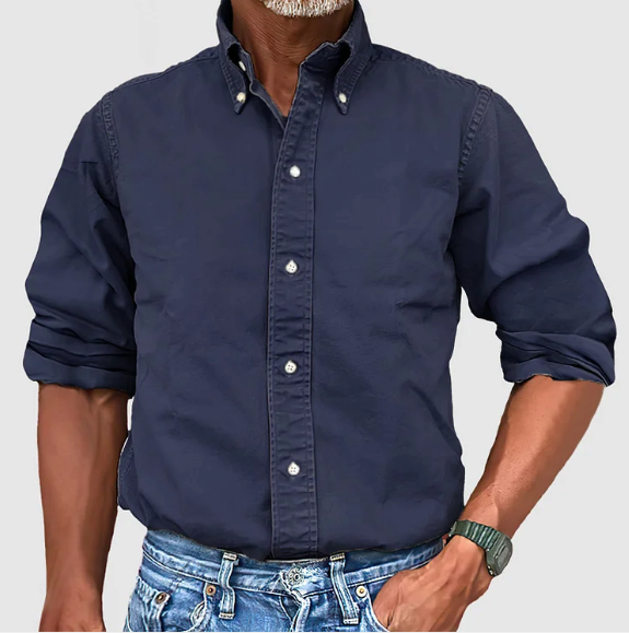 Button-Up Shirt - Long Sleeve - Collared - Denim Shirt - Men's Clothing-Men Shirt-Chaps London-Dark Blue-S-Chaps London