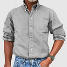 Button-Up Shirt - Long Sleeve - Collared - Denim Shirt - Men's Clothing-Men Shirt-Chaps London-Gray-S-Chaps London