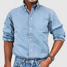 Button-Up Shirt - Long Sleeve - Collared - Denim Shirt - Men's Clothing-Men Shirt-Chaps London-Light Blue-S-Chaps London