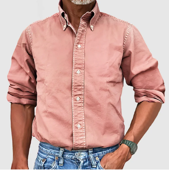 Button-Up Shirt - Long Sleeve - Collared - Denim Shirt - Men's Clothing-Men Shirt-Chaps London-Pink-S-Chaps London