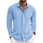 Button-Up Shirt - Long Sleeve - Regular Fit - Collared Shirt - Shirts for Men-Men's Top-Chaps London-Blue-S-Chaps London