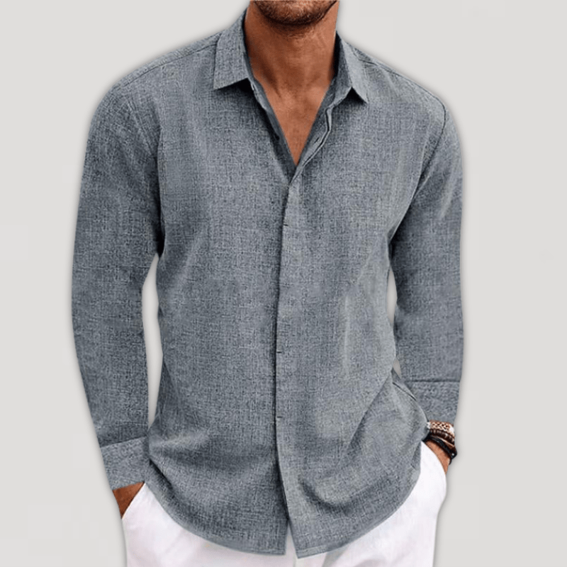 Button-Up Shirt - Long Sleeve - Regular Fit - Collared Shirt - Shirts for Men-Men's Top-Chaps London-Grey-S-Chaps London