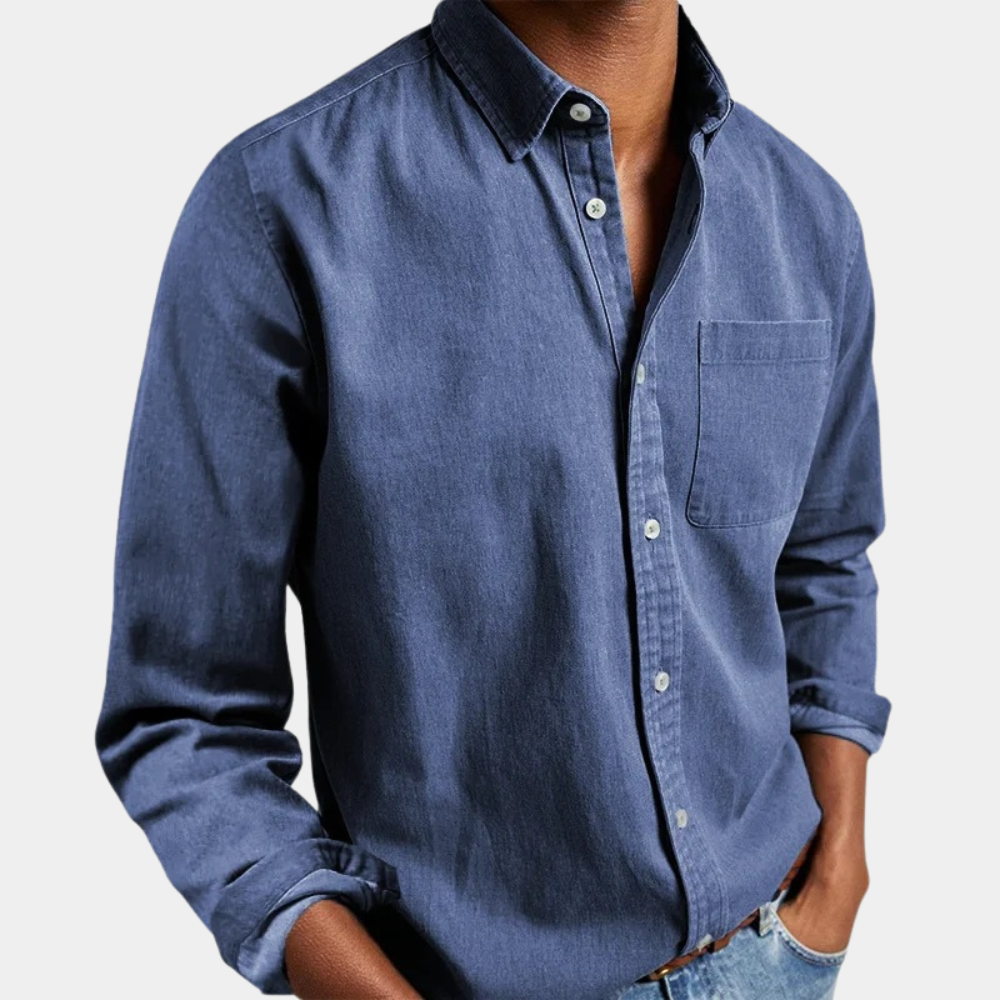 Button-Up Shirt | Long Sleeve | Regular Fit | Denim Shirt | Men's Shirt-Men Summer Shirt-Chaps London-Blue-S-Chaps London