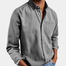 Button-Up Shirt | Long Sleeve | Regular Fit | Denim Shirt | Men's Shirt-Men Summer Shirt-Chaps London-Gray-S-Chaps London