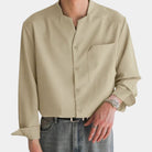 Button-Up Shirt - Men's Casual Loose Fit Long Sleeve Dress Shirt-Chaps London-Beige-S-Chaps London