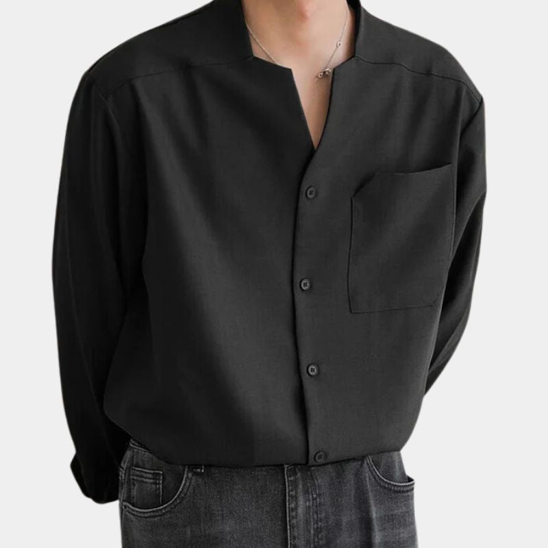 Button-Up Shirt - Men's Casual Loose Fit Long Sleeve Dress Shirt-Chaps London-Black-S-Chaps London