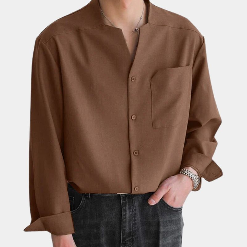 Button-Up Shirt - Men's Casual Loose Fit Long Sleeve Dress Shirt-Chaps London-Brown-S-Chaps London