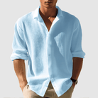 Button-Up Shirt - Men's Lightweight Lapel Long Sleeve Summer Shirt-Chaps London-Blue-S-Chaps London