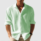 Button-Up Shirt - Men's Lightweight Lapel Long Sleeve Summer Shirt-Chaps London-Green-S-Chaps London