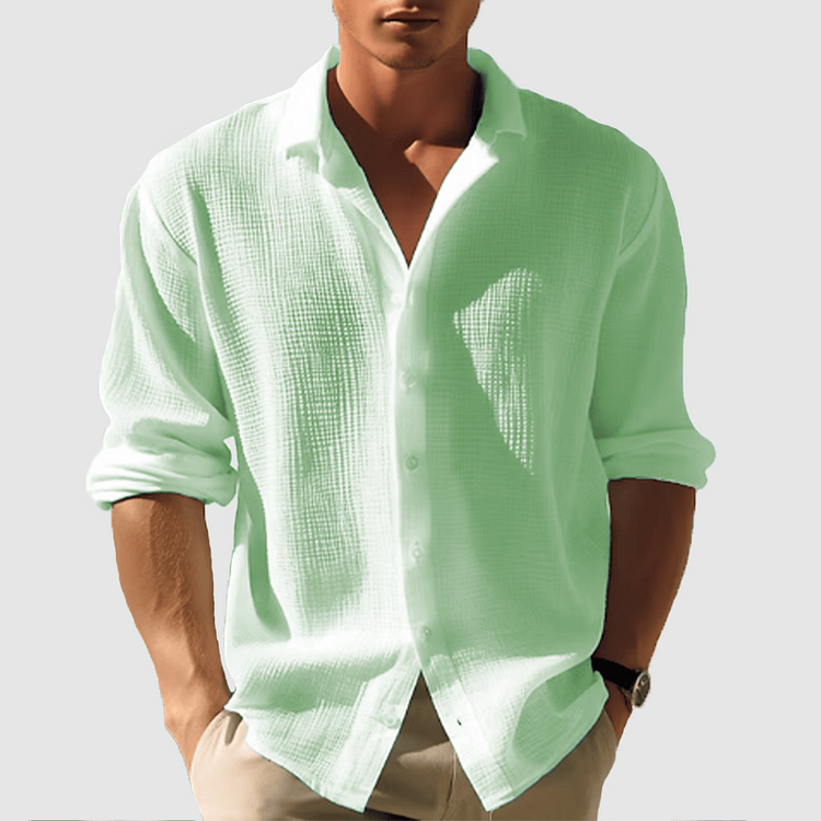 Button-Up Shirt - Men's Lightweight Lapel Long Sleeve Summer Shirt-Chaps London-Green-S-Chaps London