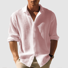Button-Up Shirt - Men's Lightweight Lapel Long Sleeve Summer Shirt-Chaps London-Pink-S-Chaps London