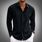 Button-Up Shirt - Men's Long Sleeve Collared Cotton Linen Shirt-Shirt-Chaps London-Black-XS-Chaps London
