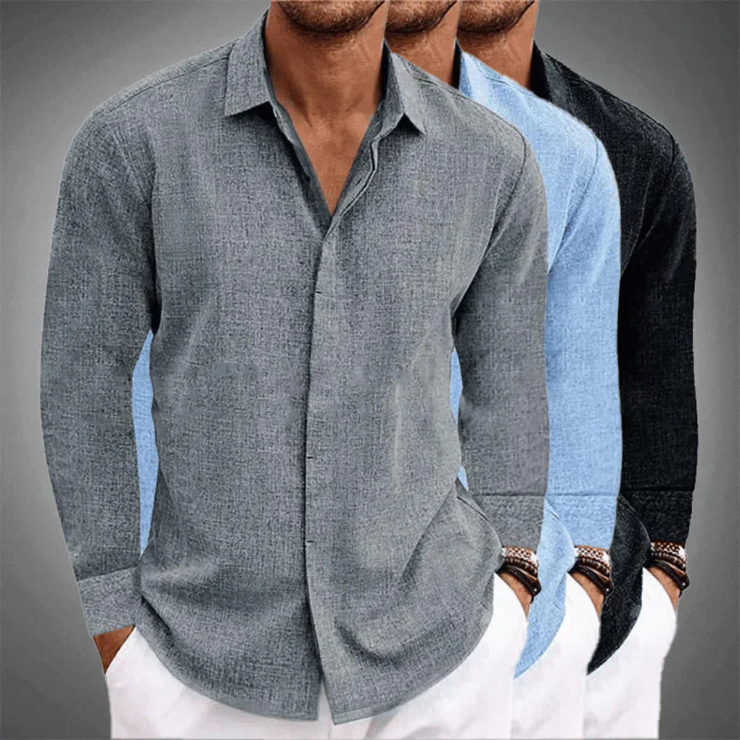 Button-Up Shirt - Men's Long Sleeve Collared Cotton Linen Shirt-Shirt-Chaps London-Chaps London