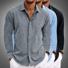 Button-Up Shirt - Men's Long Sleeve Collared Cotton Linen Shirt-Shirt-Chaps London-Chaps London