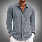 Button-Up Shirt - Men's Long Sleeve Collared Cotton Linen Shirt-Shirt-Chaps London-Gray-XS-Chaps London