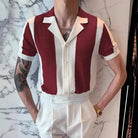 Button-Up Shirt - Short Sleeve - Striped - Polo Shirt - Men's Shirts-Shirt-Chaps London-Red-S-Chaps London
